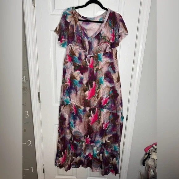 SOFT SURROUNDINGS Italian Dreams Tiered Maxi Dress Size L Floral Viscose‎ - Picture 2 of 7